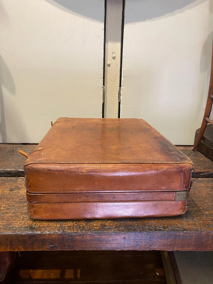 Antique Leather Train Case Suitcase