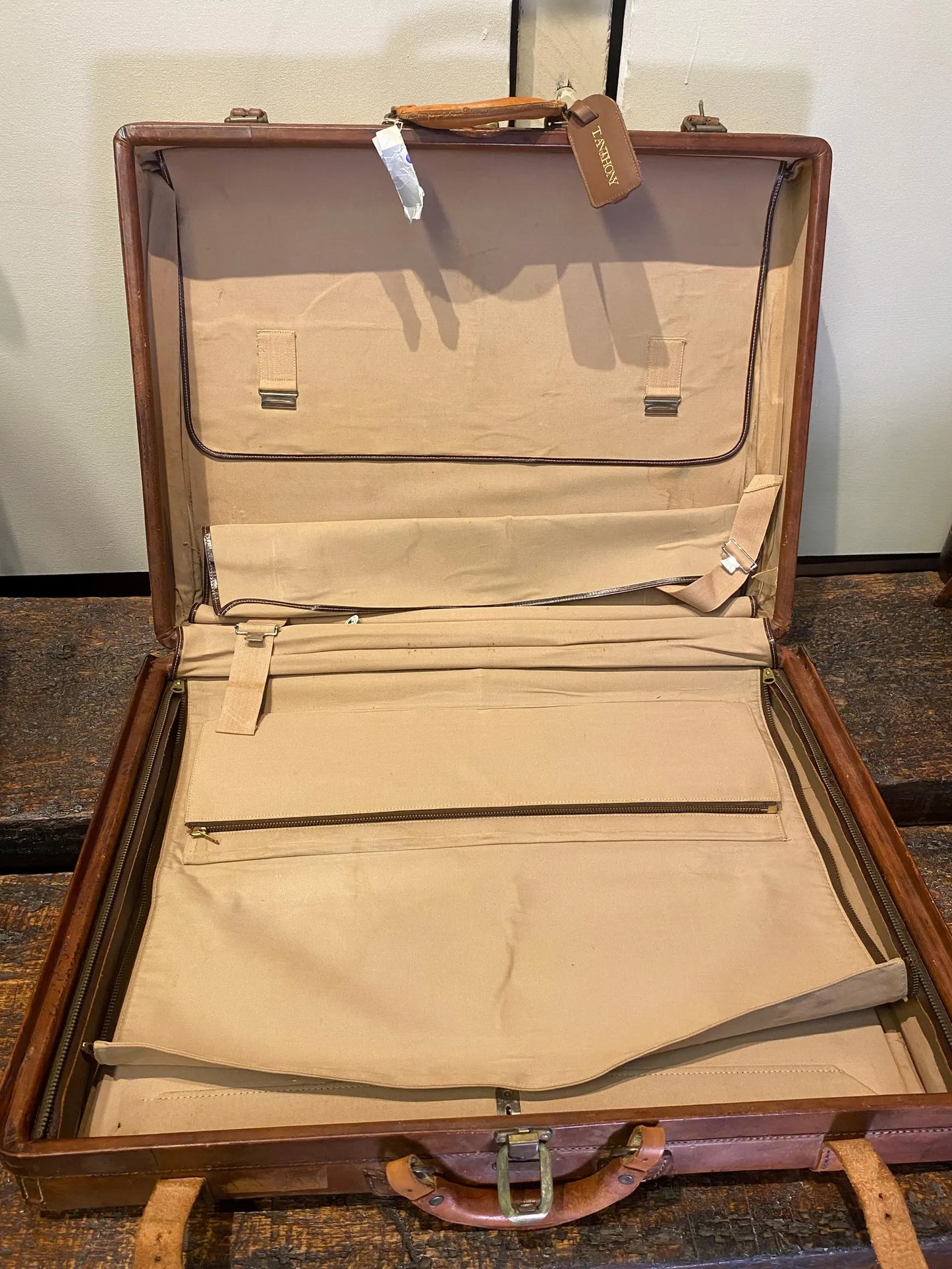 Antique Leather Train Case Suitcase