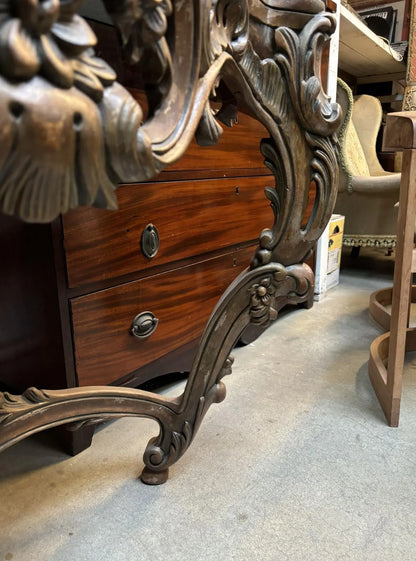 Hand-Carved Indonesian Bronze Console Table w/ Black Stone Top