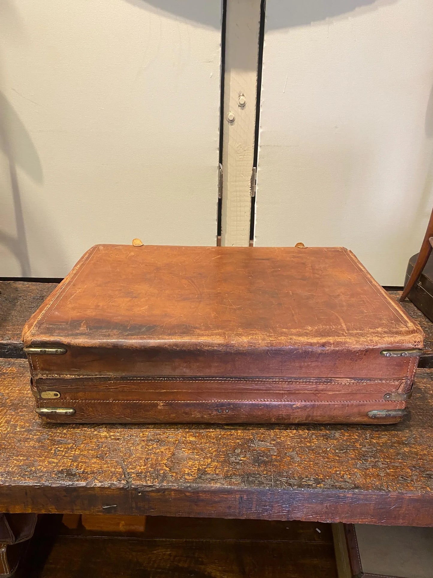 Antique Leather Train Case Suitcase