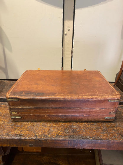 Antique Leather Train Case Suitcase