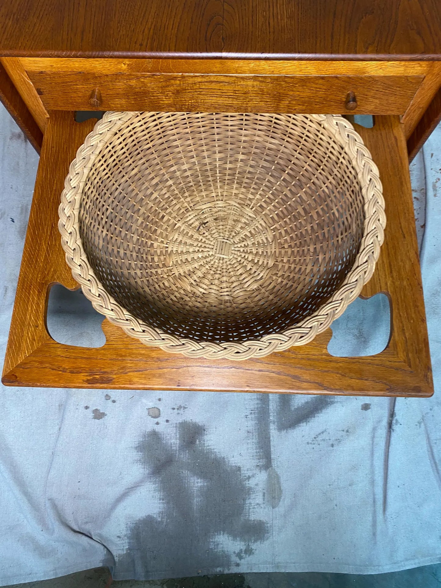 1950s Hans Wegner Danish Modern at-33 Teak and Oak Sewing Table