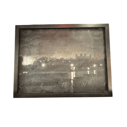 Nighttime Cityscape with “L E T H E” Lettering, Artist Unknown