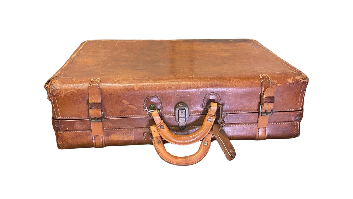 Antique Leather Train Case Suitcase