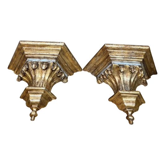 Pair of Italian Neoclassical Giltwood Style Bracket Shelves