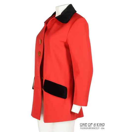 Vivienne Westwood Vintage Red Wool Jacket With Black Velvet Collar, Aw 1990