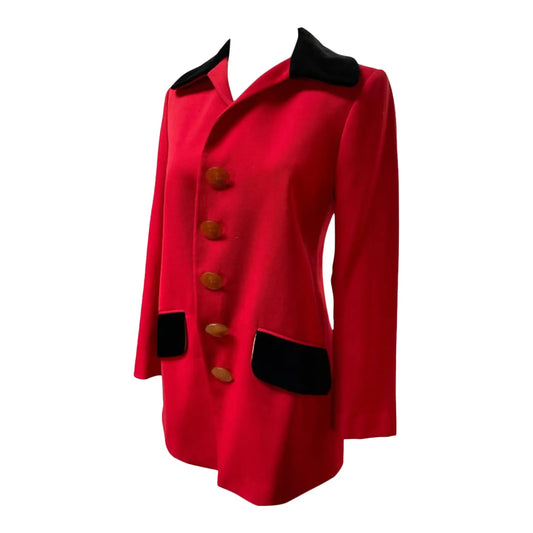Vivienne Westwood Vintage Red Wool Jacket With Black Velvet Collar, Aw 1990