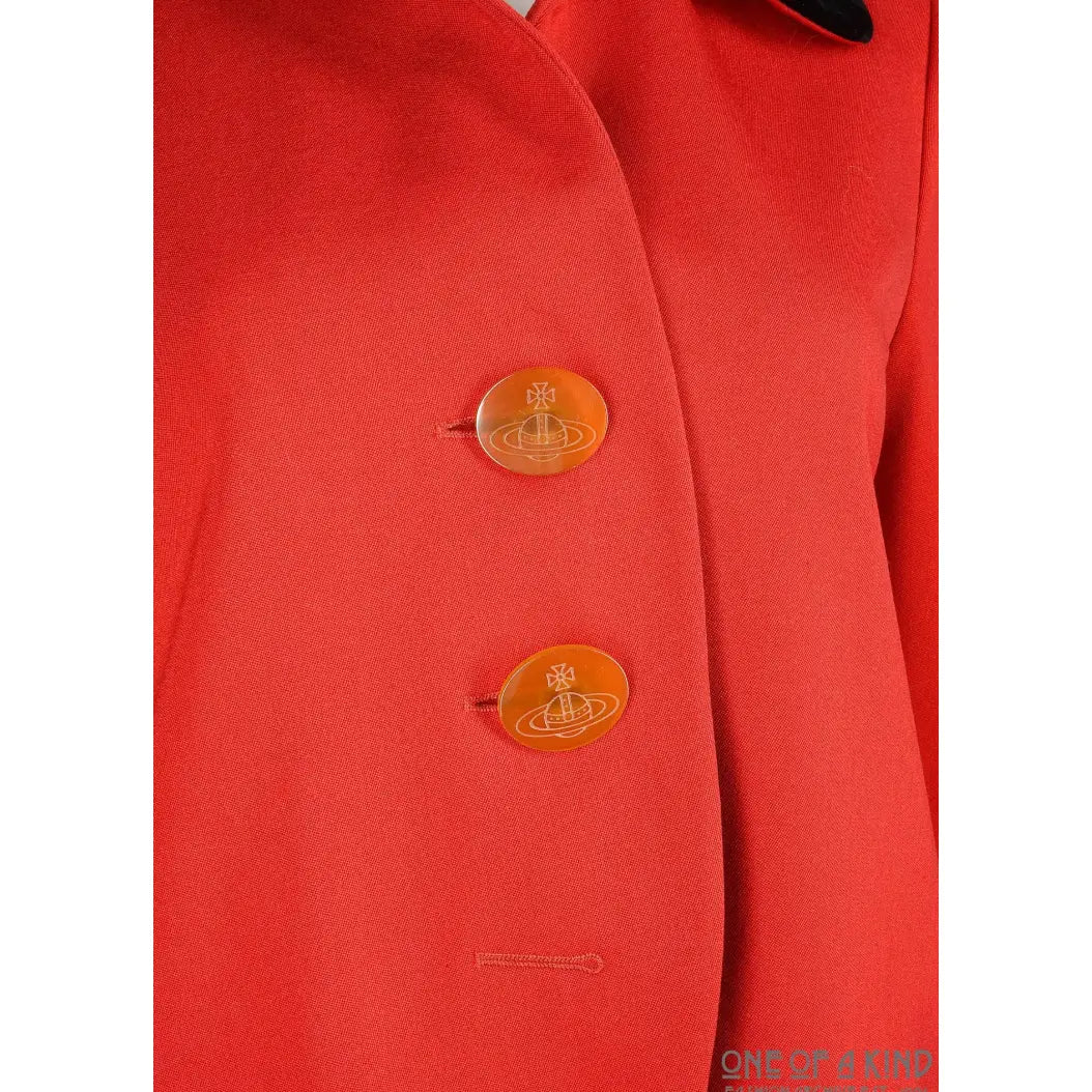 Vivienne Westwood Vintage Red Wool Jacket With Black Velvet Collar, Aw 1990